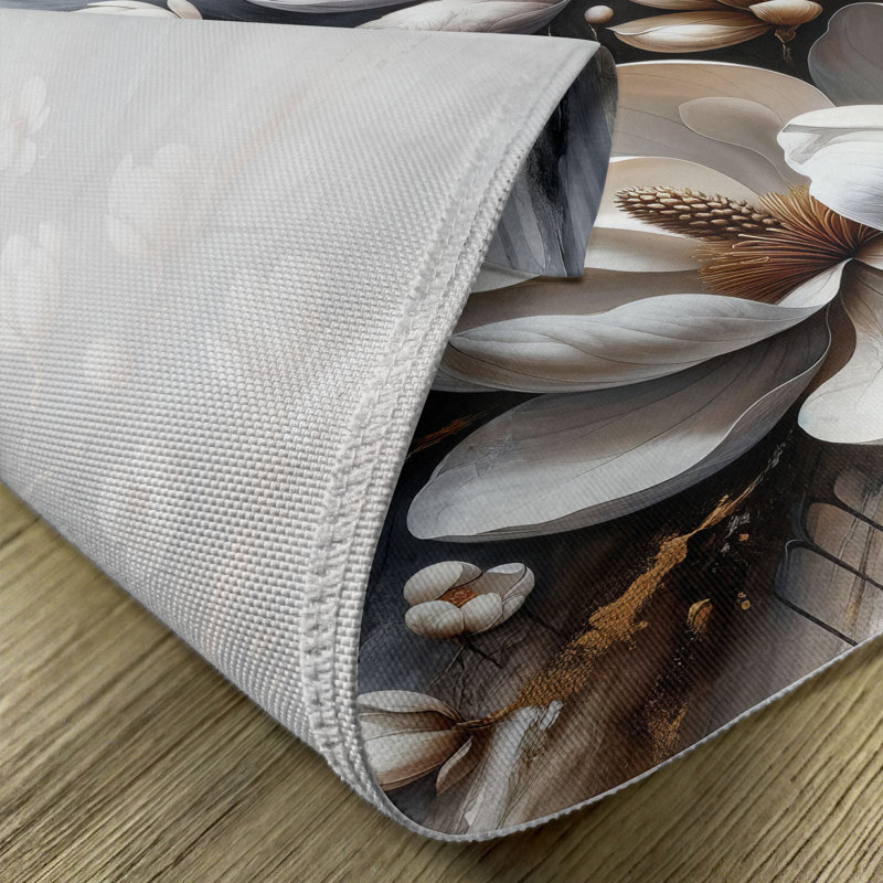 Umber and Blue Grey Floral Polyester Rectangle Placemats Set of 4