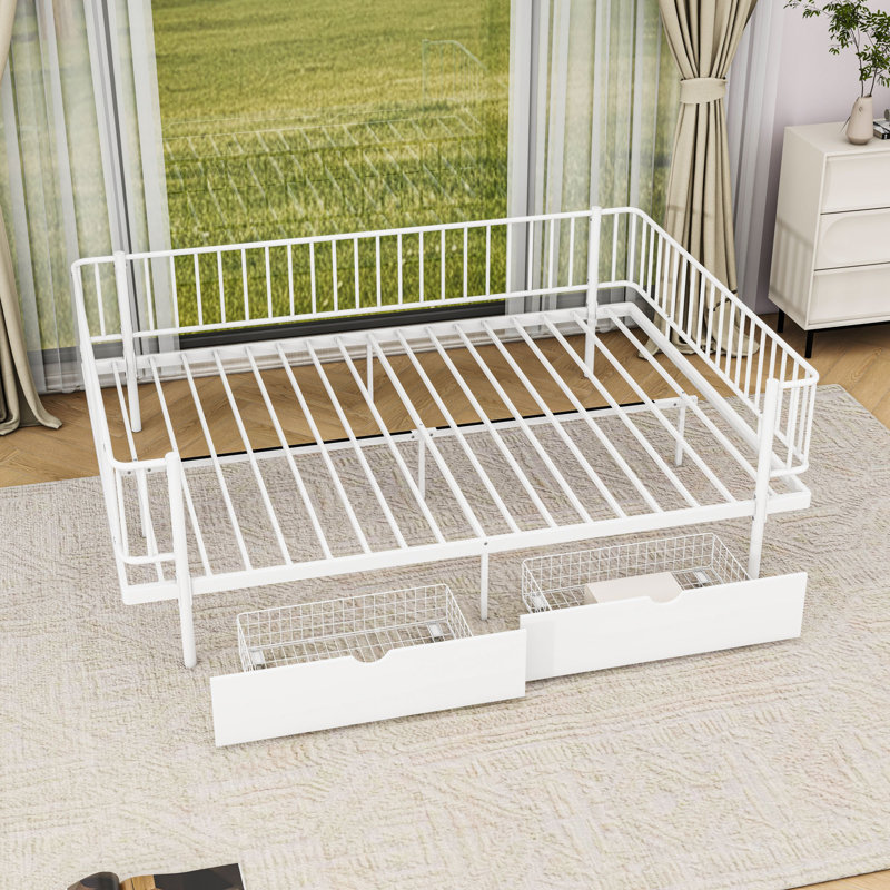 Lit plateforme avec tiroirs de rangement, White, Queen