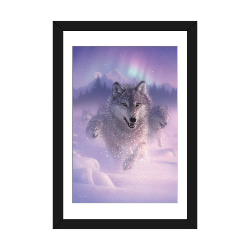 Éclairage du nord-wolves à courant vertical, H 26 po x l 18 po x P 1,5 po, Papier d'art encadré noir, Blanc