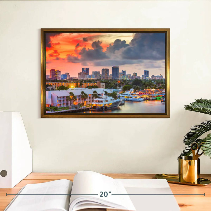 Fort Lauderdale en Floride, Cadre flottant doré, 13 po x 9 po