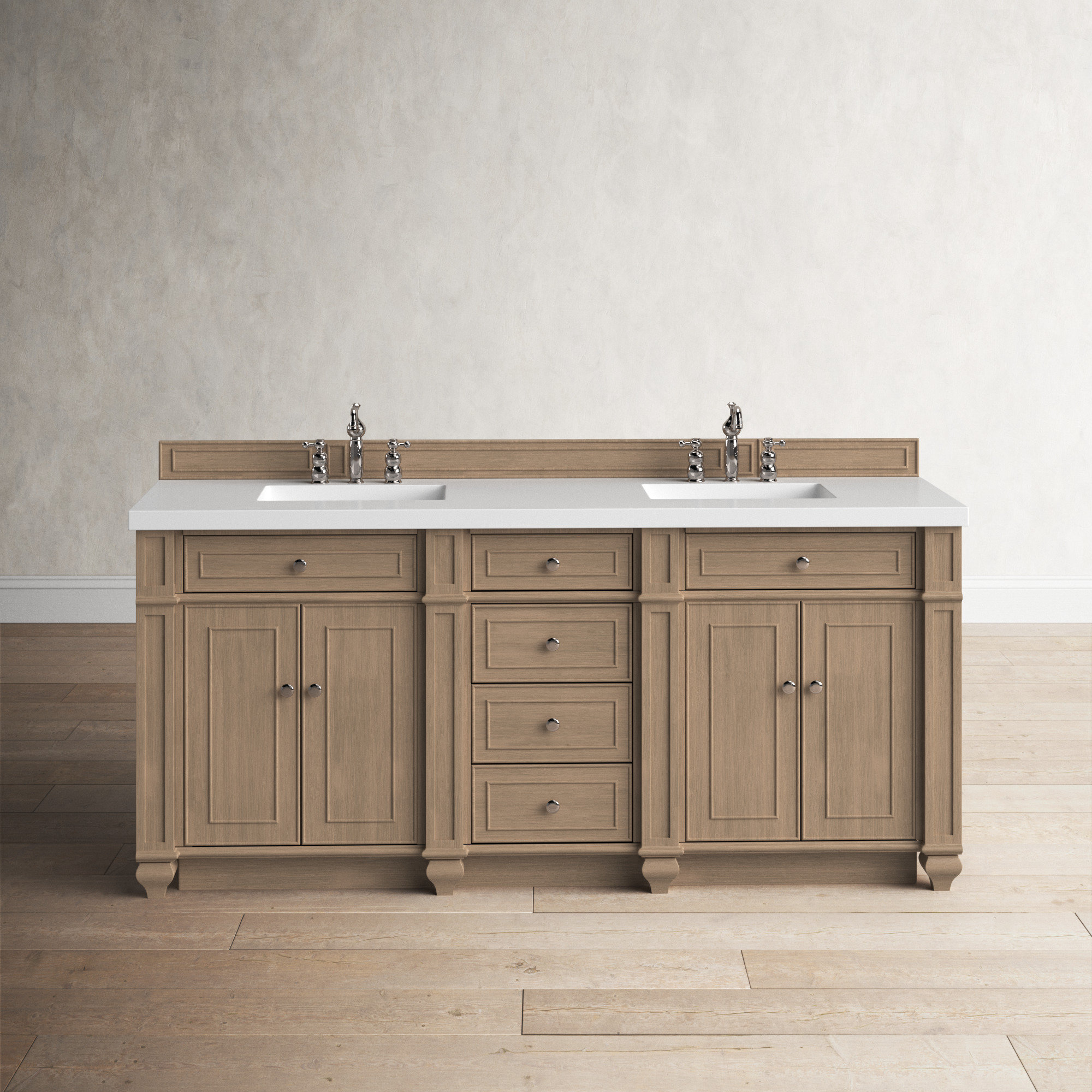 Bristol 72'' W Double Vanity, White Zeus, Whitewashed Walnut, 8" Widespread