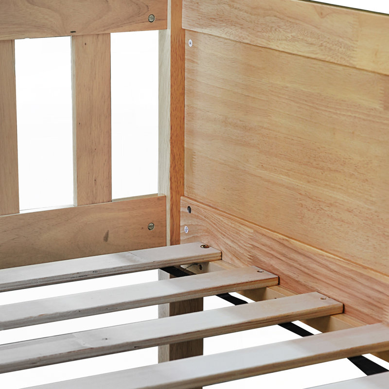 Lit superposé triple en bois d'hévéa, avec échelles, lit superposé détachable avec garde-corps, Chêne blanc