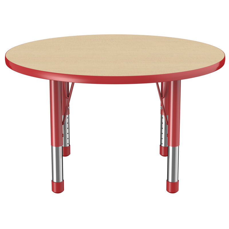 Table ronde à hauteur réglable, Épais, Érable / bleu marine, H 24 po x L 60 po x l 60 po