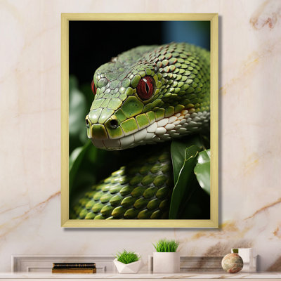 Portrait d'un serpent vert, photographie de la faune sur toile