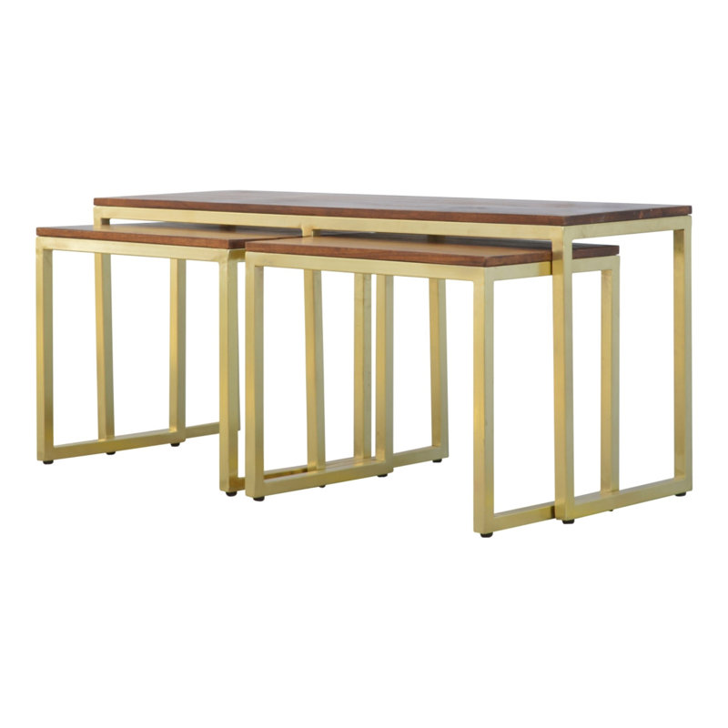 Aldegundo 3 - Piece Solid Wood Top Living Room Table Set