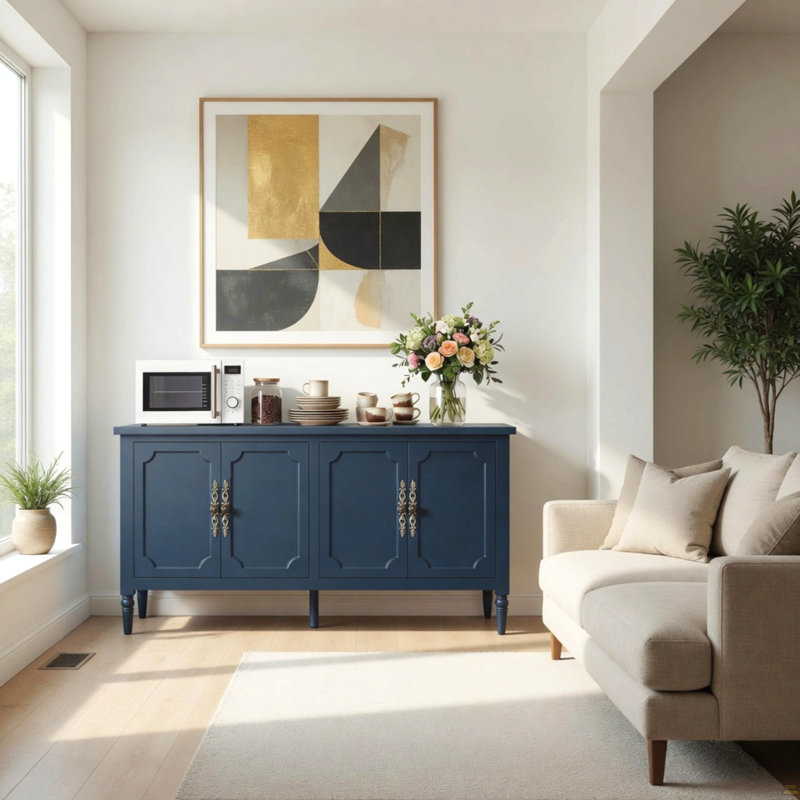 Buffet bleu 58,9 "- Buffet rétro avec tablettes réglables