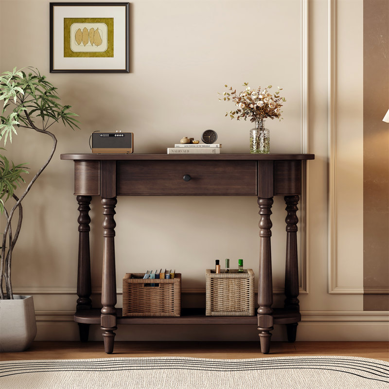 Retro Corner-curved Console Table, Espresso