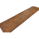 Vintage Tuareg Mat Runner, Warm Beige With Rich Brown Stripes - Rug & Kilim