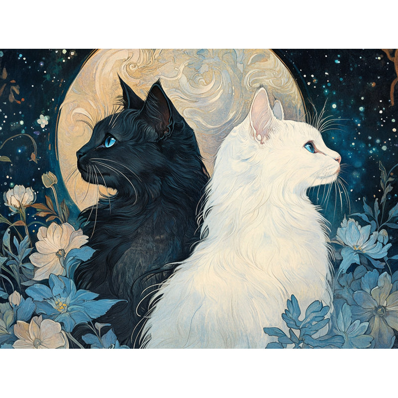 Lunar Whispers - Romantic Cat Duo under Full Moon