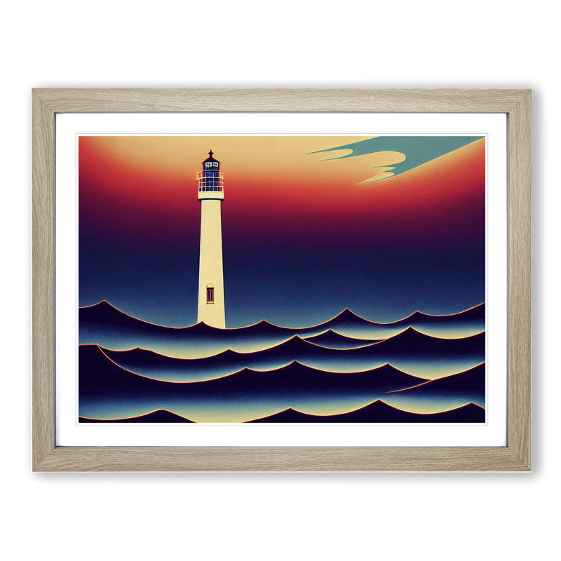 Art Deco Lighthouse - Single Picture Frame Print, 46cm H x 64cm W, Grey