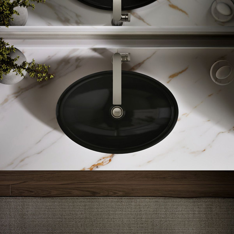Iron Plains Metal Oval Vessel Bathroom Sink with Overflow, Black Black