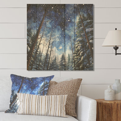 Blue And White Winter Forest Wonderland - Fruits On Wood Print