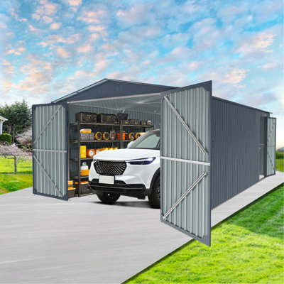 Outdoor Storage Shed 20X13 FT, Metal Garage Shed Backyard Utility Tool House Building With 2 Doors And 4 Vents For Car,Truck,Bike, Garbage Can,Tool,Lawnmower