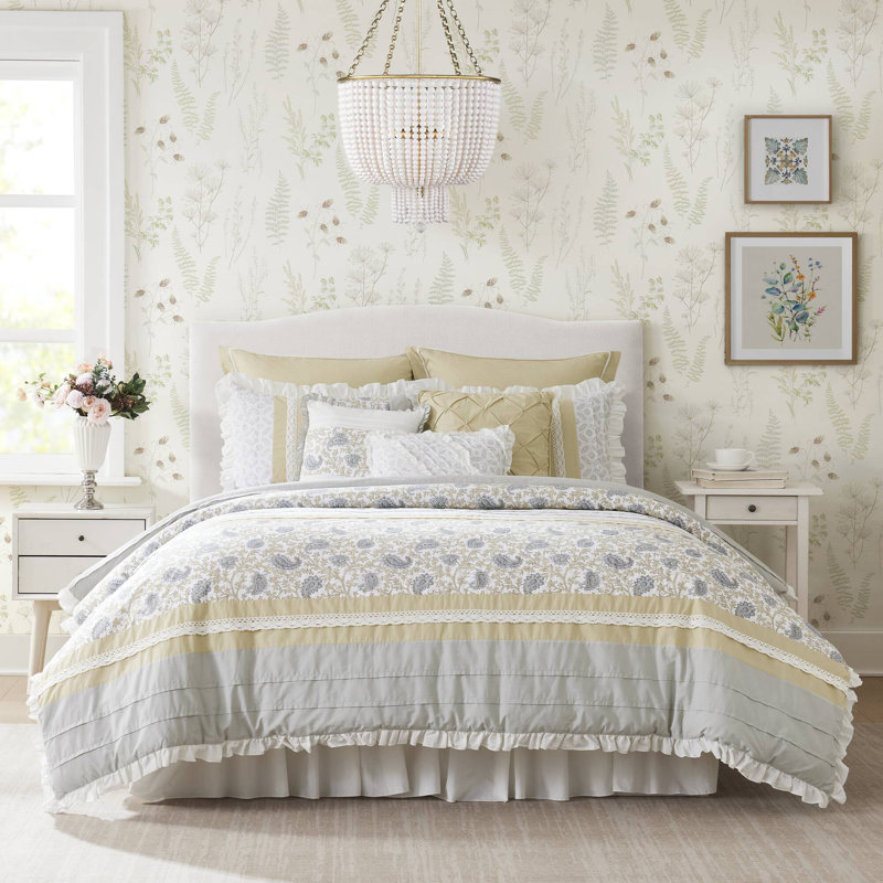 Ensemble de courtepointe en percale de coton 6 pièces avec coussins décoratifs Dawn, Jaune