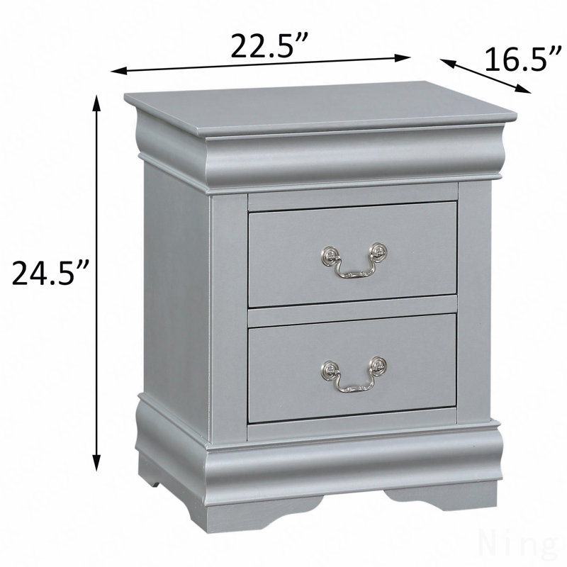 Table de chevet 2 tiroirs, Argent