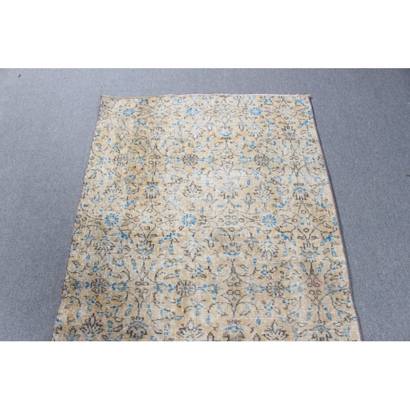 Vintage Turkish Anatolian Beige Wool Area Rug with Boho Accents and Colorful Design for Your Entryway