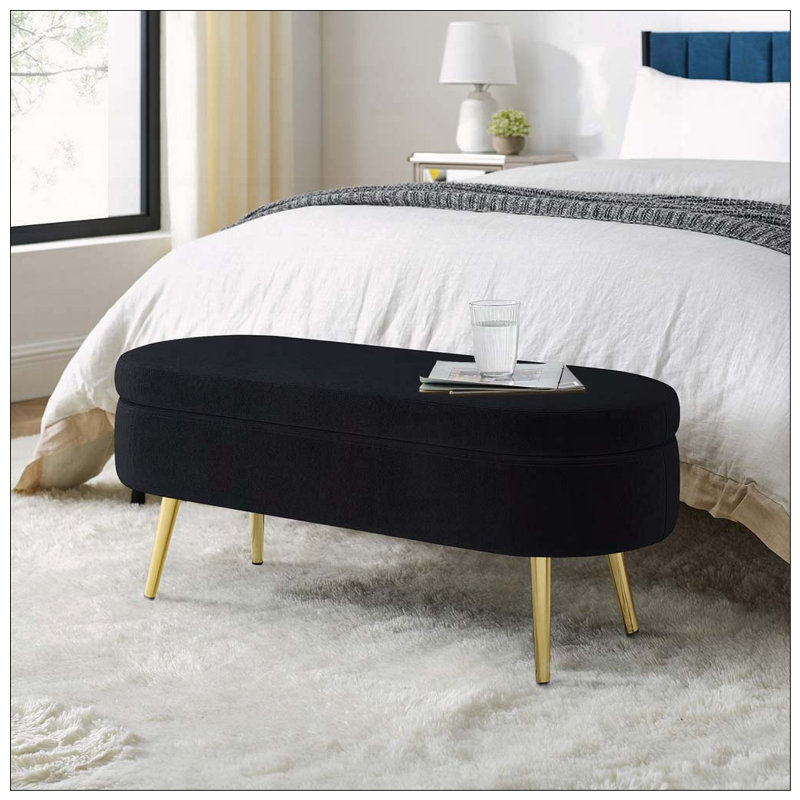 Ottoman Oval Storage Bench ith Metal Legs, Black