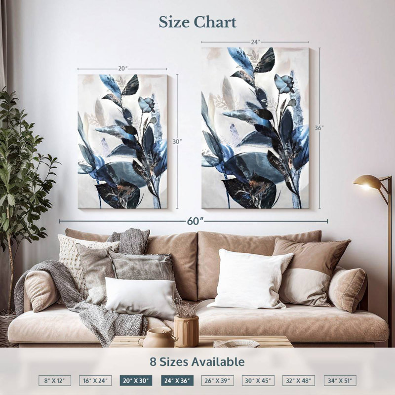 Harnek Blue Leaves, 36" H x 24" W