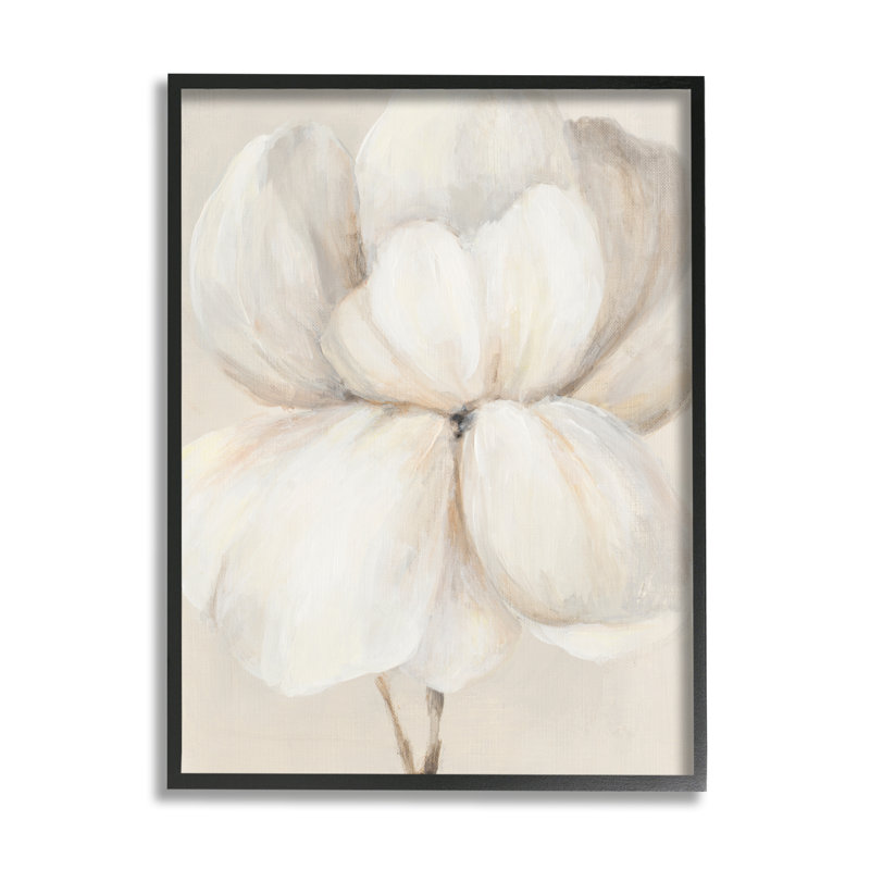 "Puffy White Flower", art floral sur toile surdimensionné par Lanie Loreth, H 30 po x l 24 po, Giclée encadrée noir minuit