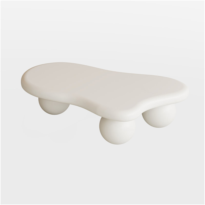 Table basse de 40 pouces en forme de nuage avec 3 pieds sphériques pour le salon, blanc crème, 11.7" H x 26.8" W x 40" D