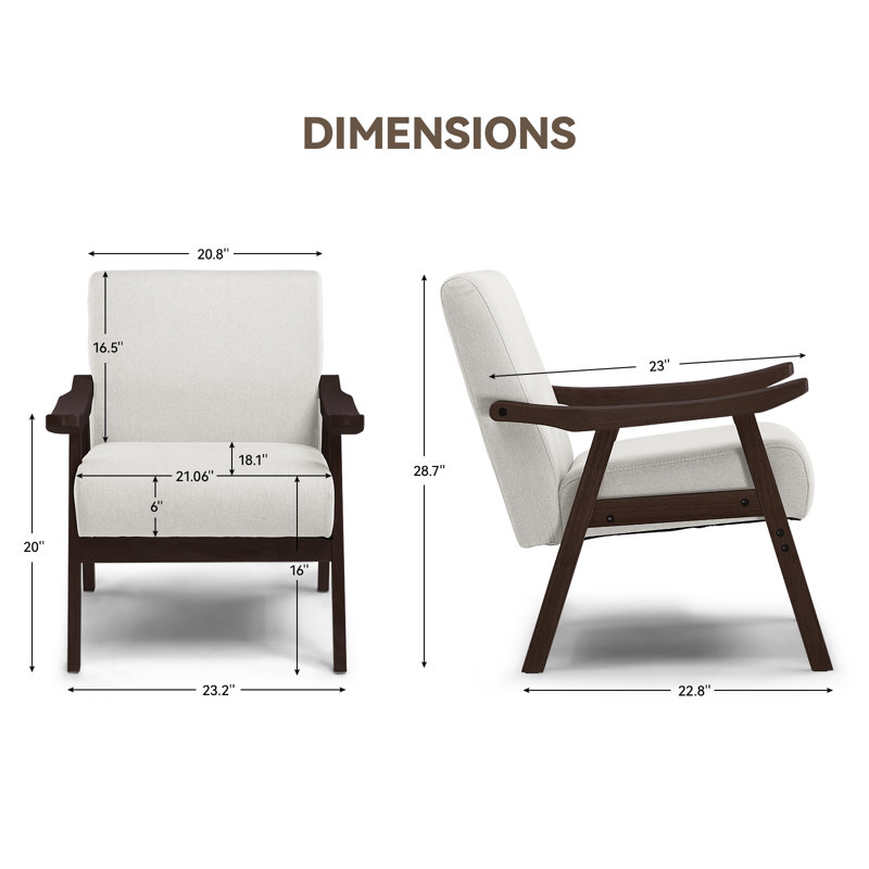 Modern Accent Chair, Upholstered Mid Century Lounge Chair With Curved Solid Wood Armrests, Single Sofa Reading Chair Suitable For Living Room, Bedroom