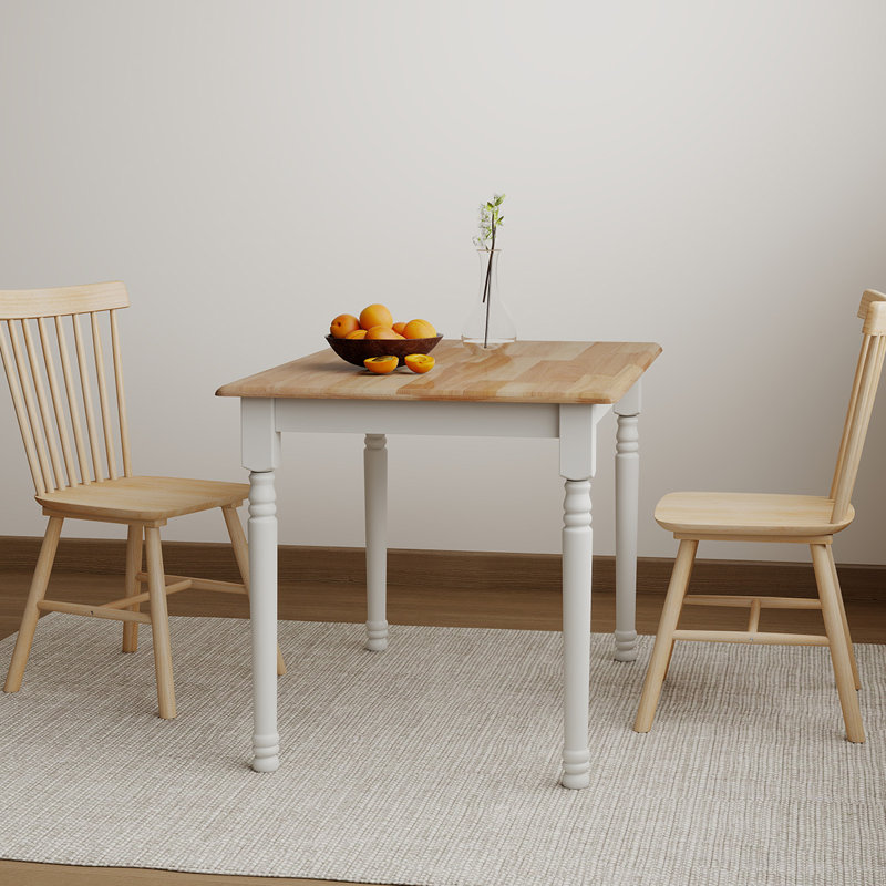 Modern Farmhouse Rectangular Solid Wood Dining Table, Brown/White