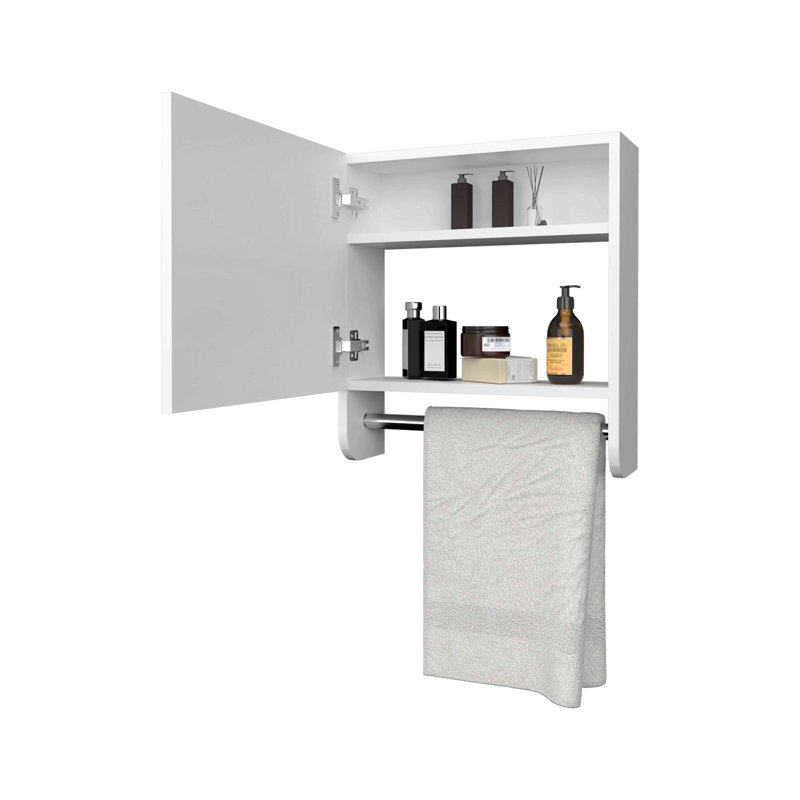 Medicine Cabinet With Towel Bar And Included Mirror, White