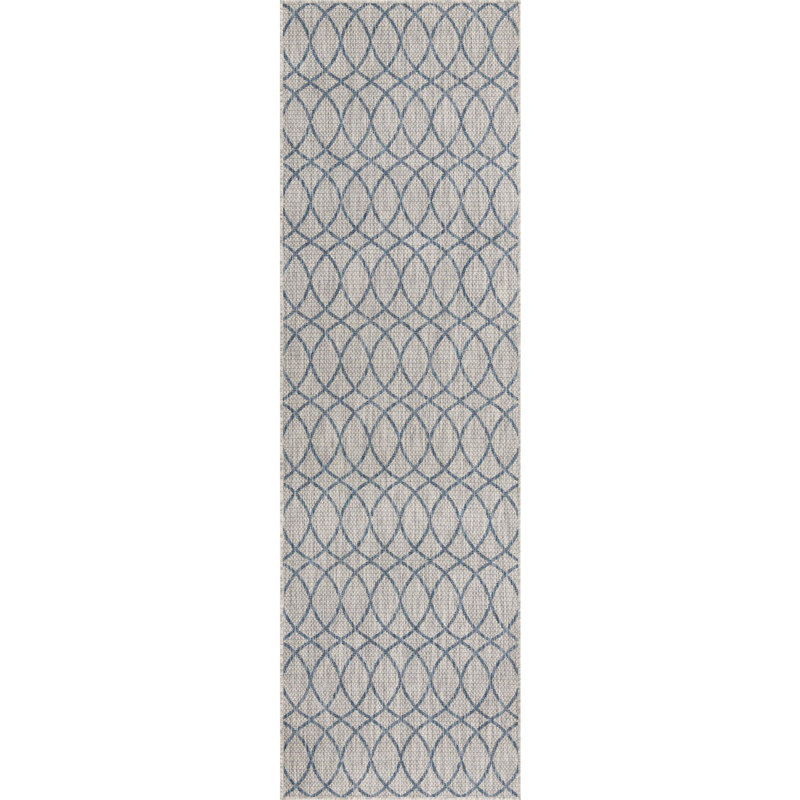 Gray Blue Gitter Indoor/Outdoor Trellis Rug, Runner 2'11" x 10'