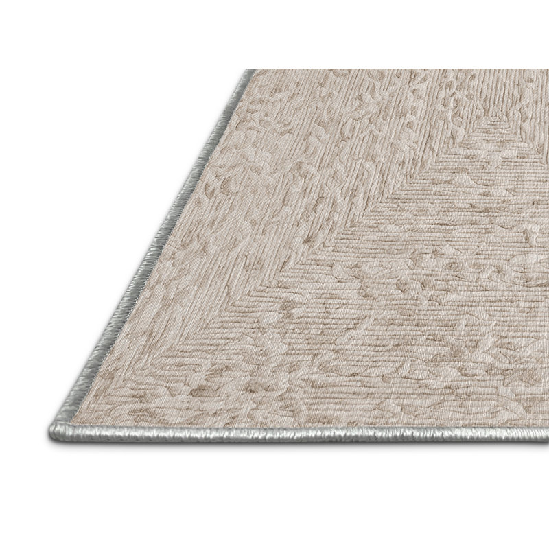 Machine Washable Beige Area Rug, Square 3'