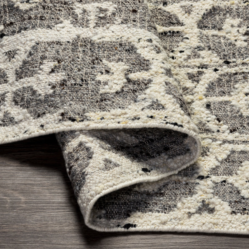 Angad Southwestern Flatweave Wool Area Rug in Gray/Cream, Rectangle 10' x 14'