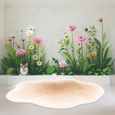 Tapis unique en forme de tapis irrégulier à texture irrégulière, motif abricot 4,6 x 6,5 pi