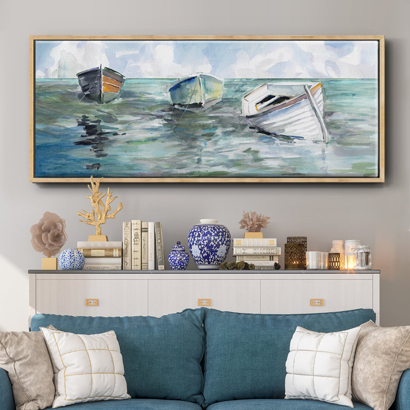 Caught at Low Tide I- Framed Canvas, 8" H x 20" W