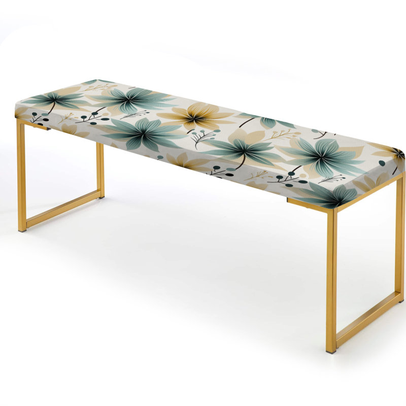 Teal & Beige Elegant Floral Pattern - Floral Upholstered Gold Bench