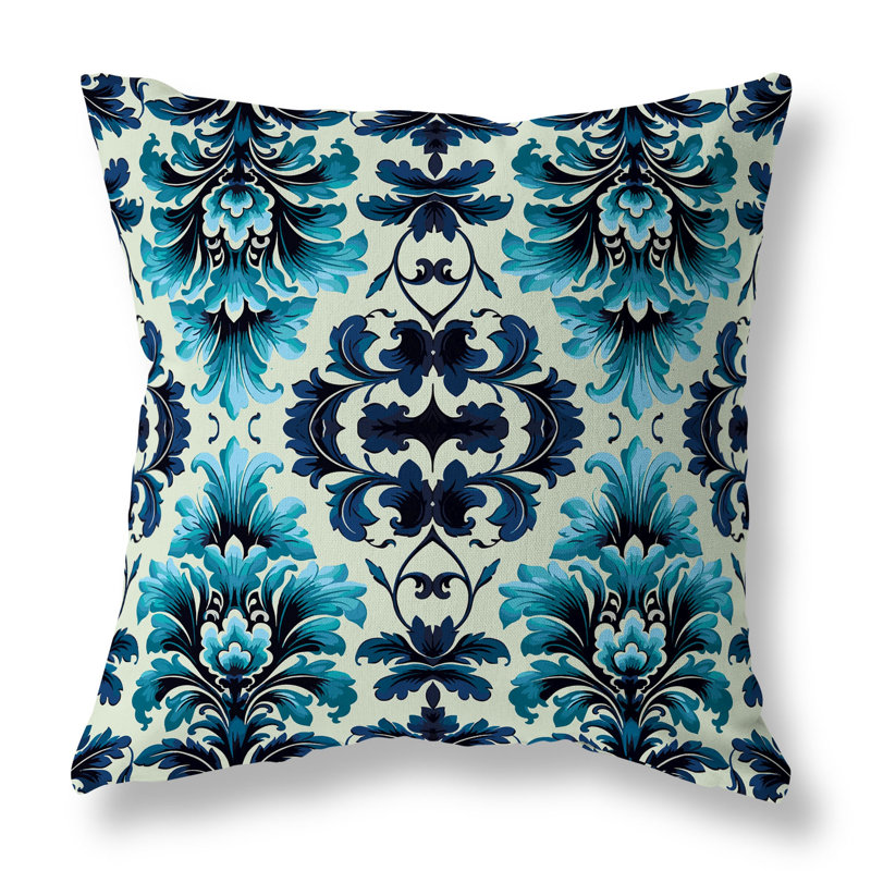 Coussin décoratif réversible intérieur / extérieur Damask Rapture, H 20 po x l 20 po, Bleu / turquoise