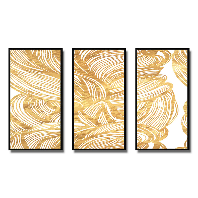 Décoratif doré ajouré - ensemble de 3 impressions sur toile, Noir, noir, noir, noir, H 28 po x l 36 po x P 1 po