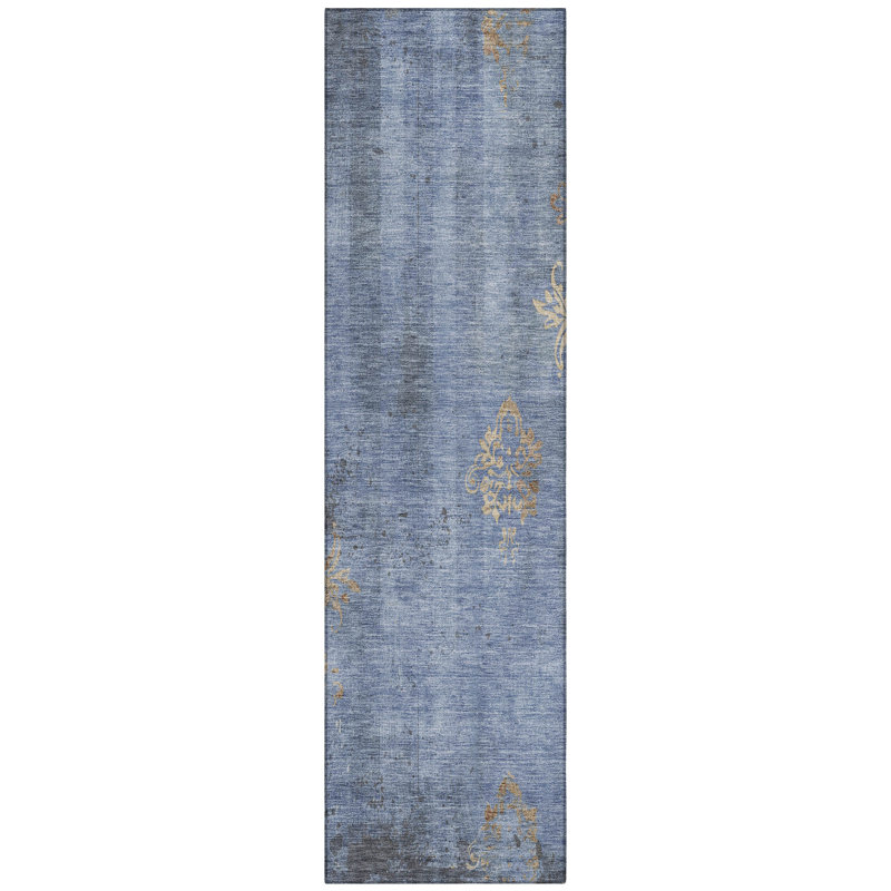 Machine Washable Indoor/Outdoor Xhevrie Denim Rug, Runner 2'3" x 7'6"