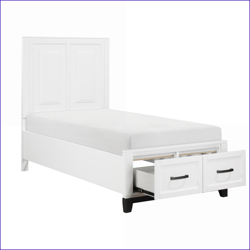 Lit plateforme simple en bois avec tiroirs de rangement, 2 tons blanc Finition gris métallique - Aucun sommier requis pour la chambre à coucher