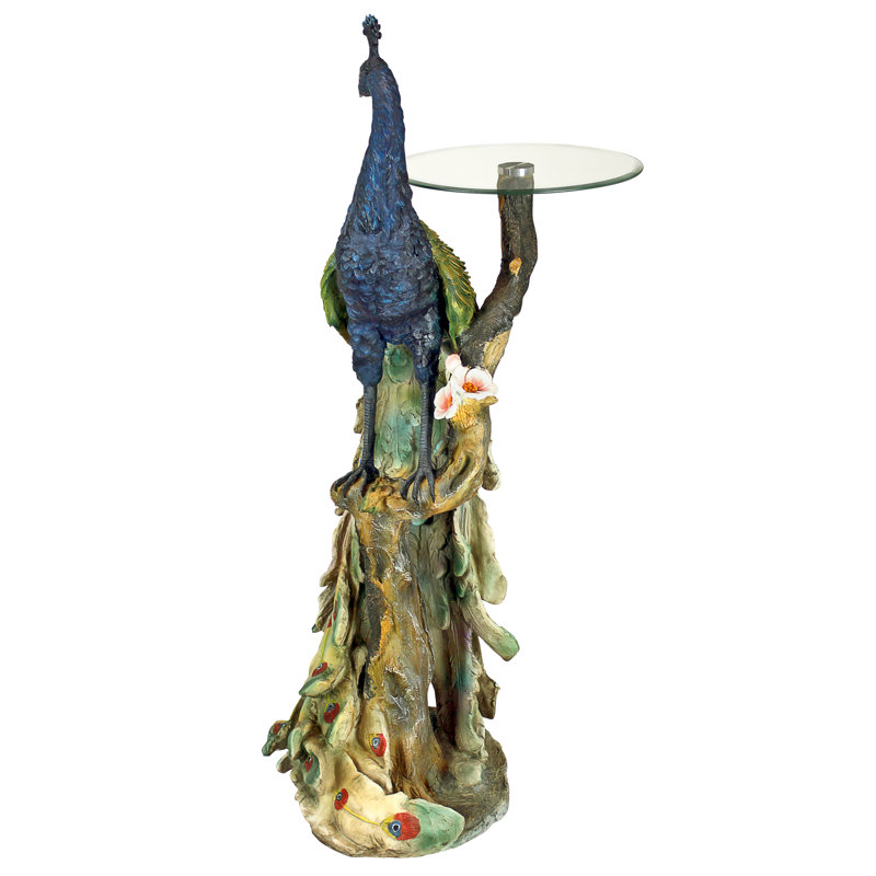 Life-Size Peacock Sculptural Glass-Topped Pedestal Table