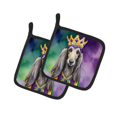 Afghan Hound King of Mardi Gras Pair of Pot Holders