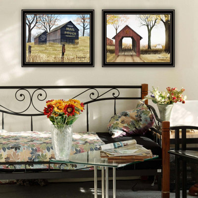 Trendy Decor 4U 2- Piece Vignette Mail Pouch Barn & Buck County Bridge Framed Wall Art
