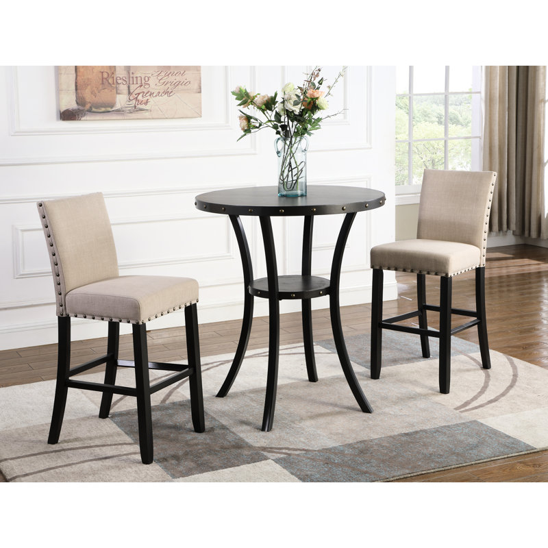 Table de bar 36 po avec tête cloutée - plateau en bois et structure en métal