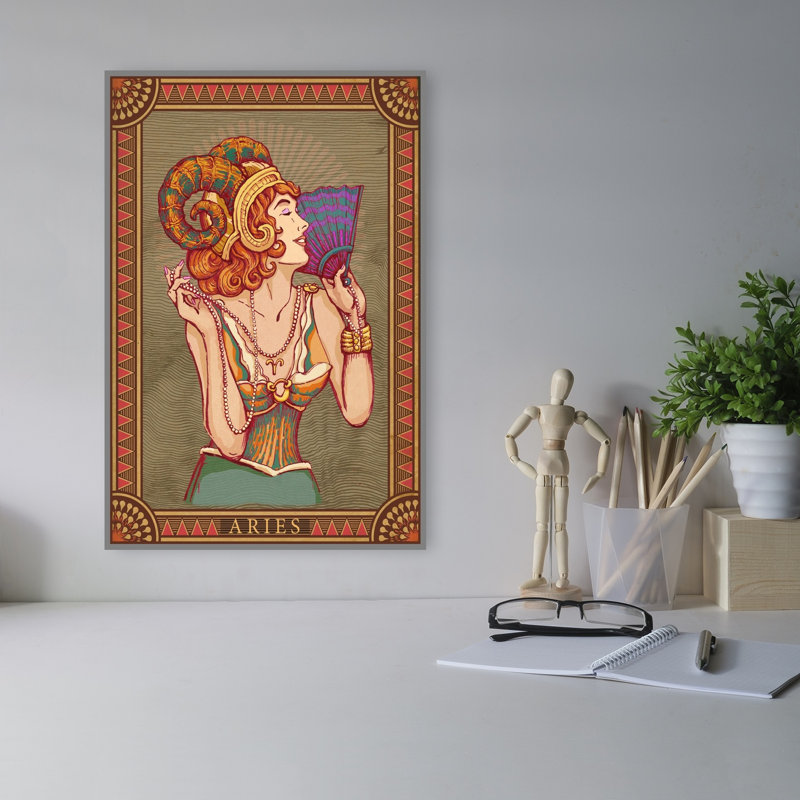 Aries Art Deco Woman Elegant Vintage Wall Art Print 1 Piece Wrapped Canvas Wall Art, 45.72cm H x 30.48cm W