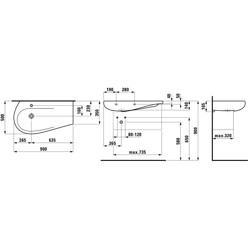 Ilbagnoalessi One Bathroom Sink, Single, Right, 6.5" H x 19.69" W x 35.44" L