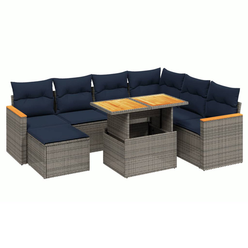  Ensemble de canapé de patio 8 pièces avec coussins en rotin de polyester, Gris, Bleu