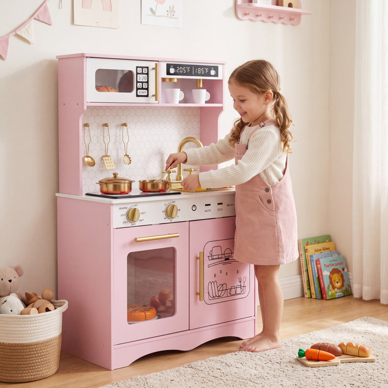 Cuisine en bois pour enfants avec lumières et sons, cuisine de jeu d'imitation avec accessoires pour les tout-petits de 3 à 8 ans