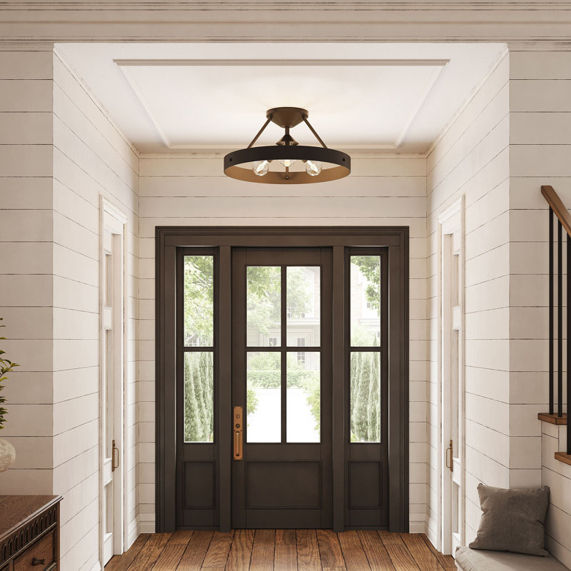 Avec 15 in. 3-Light Matte Black Contemporary Flush Mount Light