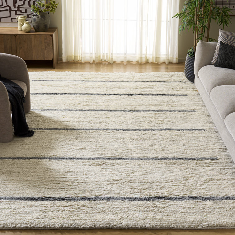 Tapis ivoire / gris en laine fabriqué à la main Mayer