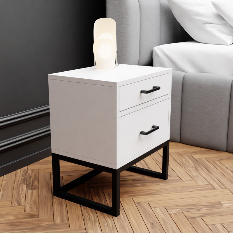 Mekenna 40cm W Metal Bedside Table, Matt White/Black