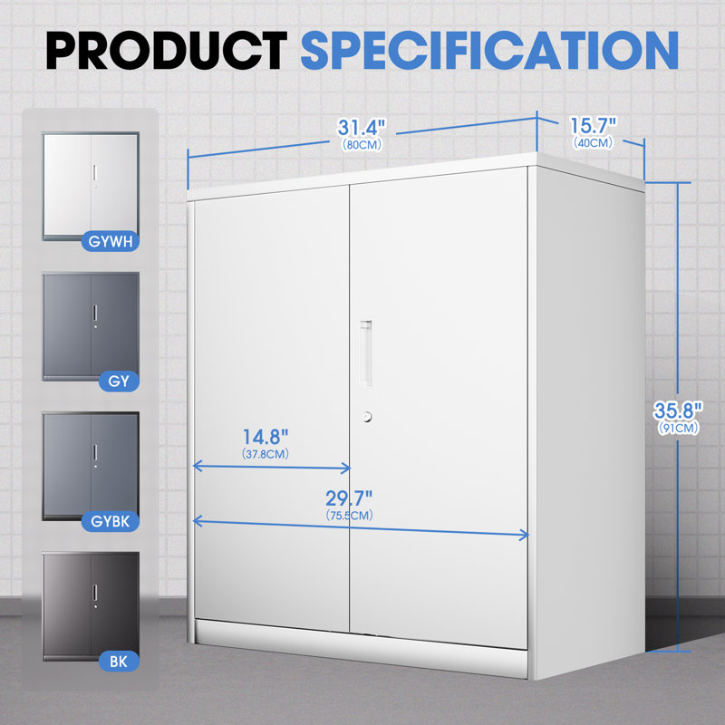 36" Lockable Heavy Duty Metal Storage Cabinet W/ Drawer&Adjustable Shelves, White