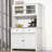 63.5" Kitchen Buffet With Hutch, Pantry Storage Cabinet With 4 Shelves, Drawers, Framed Glass Doors, Open Microwave Countertop